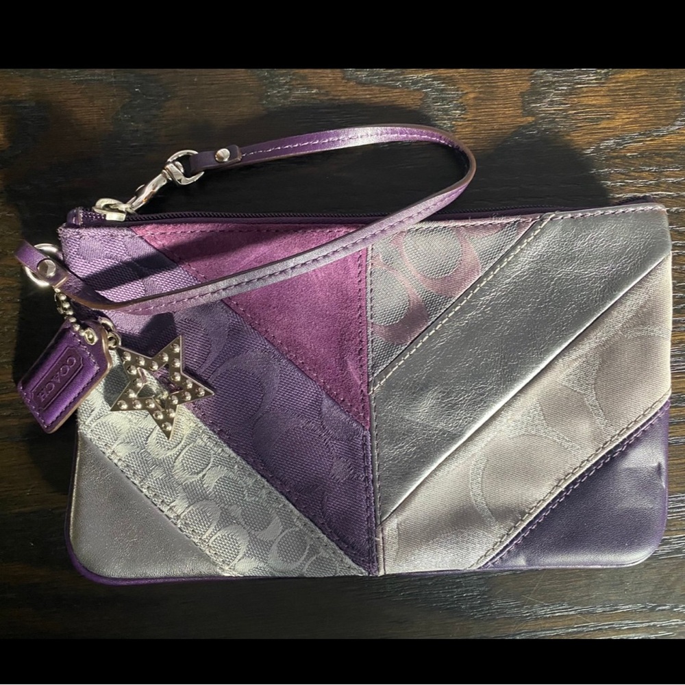 Coach Chevron Purple and Silver Wristlet
